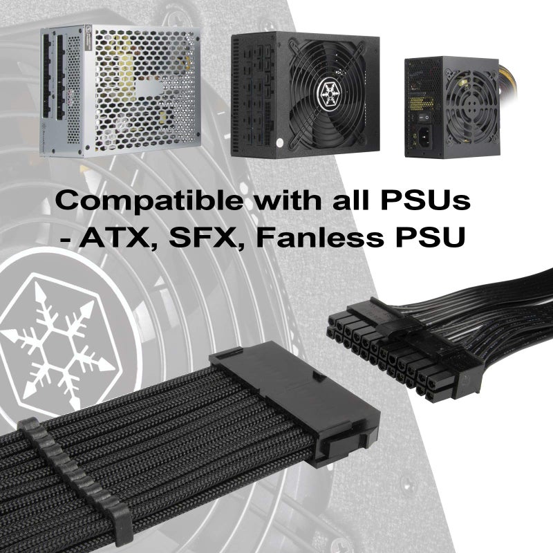 SilverStone Technology PP07E-MBB, 30cm Motherboard 24pin to 24pin Sleeved Extention Cable, Black, SST-PP07E-MBB - Image 4